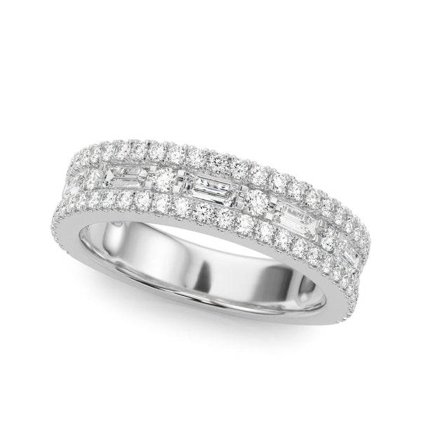 10K White Gold Pave Round and Baguette Diamond Eternity Band with Channel and Prong Setting
