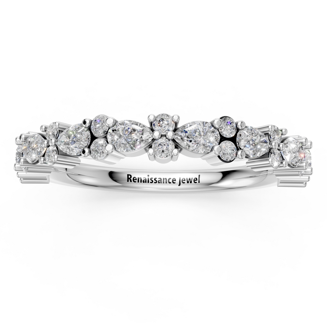 10K White Gold Pear & Round Diamond Wedding Band