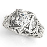 Platinum Pear Brilliant Milgrain Filigree Solitaire with Bezel and Prong Setting