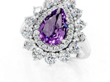 Platinum Pear Cut Amethyst Floral Double Halo Engagement Ring with Prong Setting_152