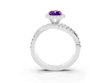 Platinum Pear Cut Amethyst Halo Ring with Round Split Shank and Prong Setting_69