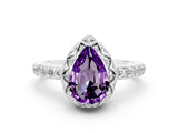 Platinum Pear Cut Amethyst Scalloped Halo Engagement Ring with Round Shared Prong Band_78