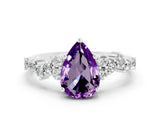Platinum Pear Cut Amethyst Scattered Round Accent Ring with Prong Setting_54
