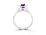 Platinum Pear Cut Amethyst Solitaire Engagement Ring with Cathedral Setting and Four-Prong Mount_15