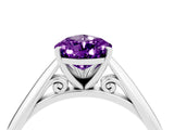 Platinum Pear Cut Amethyst Solitaire Engagement Ring with Cathedral Setting and Four-Prong Mount_16