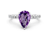 Platinum Pear Cut Amethyst Solitaire Ring with Round  Pavé Band and Four-Prong Setting_36