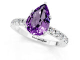 Platinum Pear Cut Amethyst Solitaire Ring with Round  Pavé Band and Four-Prong Setting_37