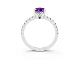 Platinum Pear Cut Amethyst Solitaire Ring with Round  Pavé Band and Four-Prong Setting_39