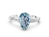 Platinum Pear Cut Aquamarine Engagement Ring with Side Stone Accents and Four-Prong Setting_12
