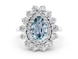 Platinum Pear Cut Aquamarine Floral Double Halo Engagement Ring with Prong Setting_166