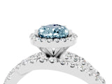 Platinum Pear Cut Aquamarine Halo Ring with Round Split Shank and Prong Setting_70