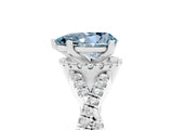 Platinum Pear Cut Aquamarine  Halo Twist Band Solitaire Prong Setting Ring_17