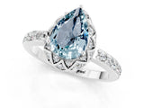 Platinum Pear Cut Aquamarine Scalloped Halo Engagement Ring with Round Shared Prong Band_79