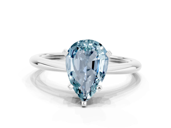 Platinum Pear Cut Aquamarine Solitaire Engagement Ring with Classic Band and Four-Prong Setting