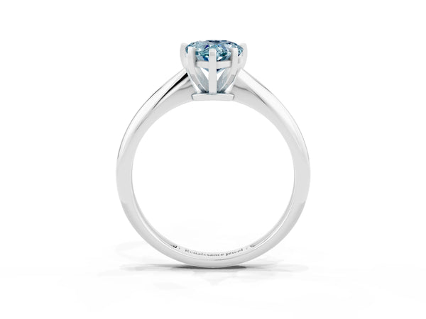 Platinum Pear Cut Aquamarine Solitaire Engagement Ring with Classic Band and Four-Prong Setting