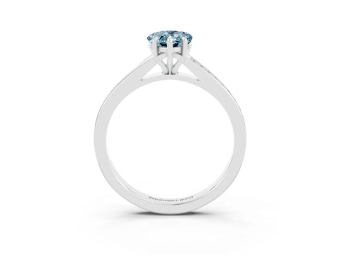 Platinum Pear Cut Aquamarine Solitaire Ring with Pavé Band and Prong Setting_15