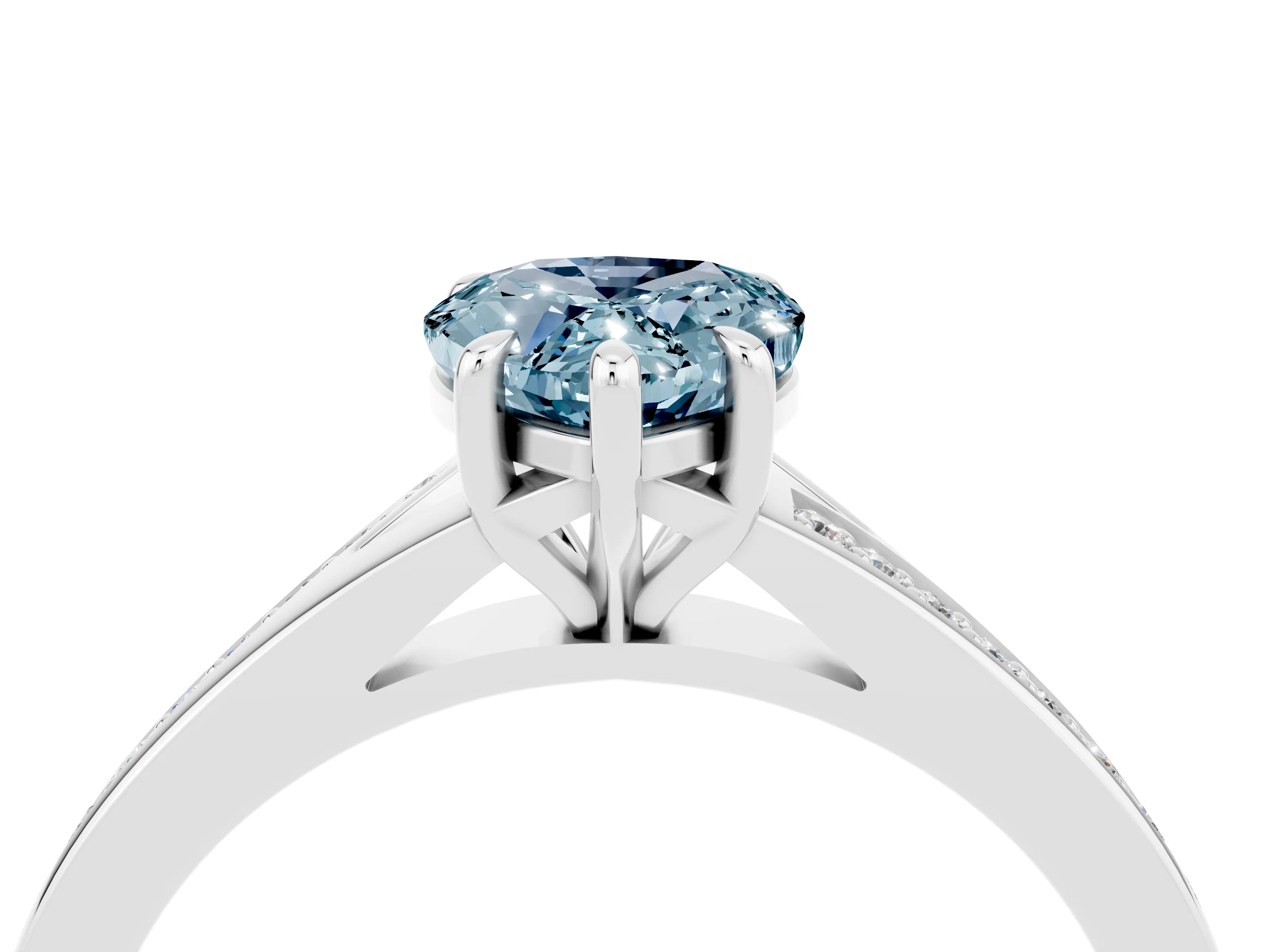 Platinum Pear Cut Aquamarine Solitaire Ring with Pavé Band and Prong Setting_16