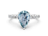 Platinum Pear Cut Aquamarine Solitaire Ring with Round  Pavé Band and Four-Prong Setting_42