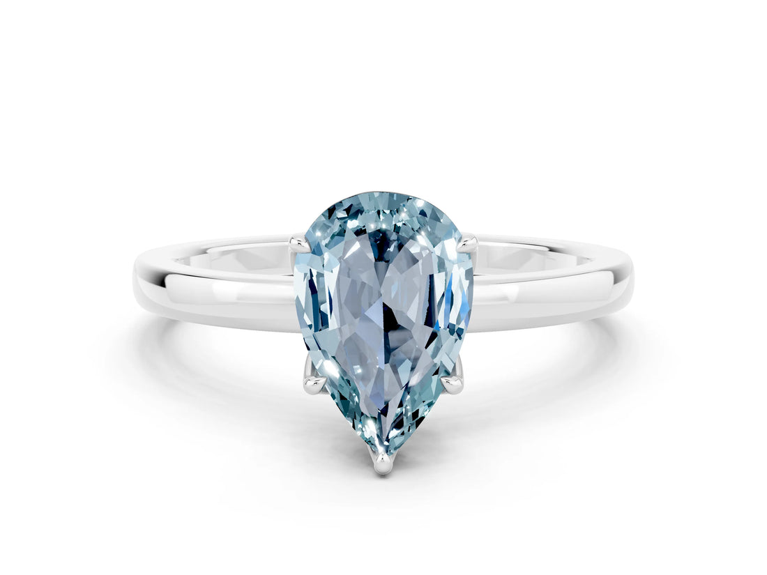 Platinum Pear Cut Aquamarine Solitaire Ring with Thin Band and Prong Setting_42