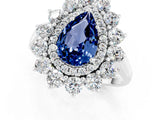 Platinum Pear Cut Blue Sapphire Floral Double Halo Engagement Ring with Prong Setting_157