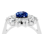 Platinum Pear Cut Blue Sapphire Floral Double Halo Engagement Ring with Prong Setting_160