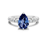 Platinum Pear Cut Blue Sapphire Pavé Solitaire Ring with Round Band and Prong Setting_42