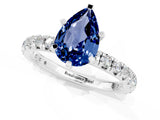 Platinum Pear Cut Blue Sapphire Pavé Solitaire Ring with Round Band and Prong Setting_43