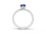 Platinum Pear Cut Blue Sapphire Pavé Solitaire Ring with Round Band and Prong Setting_45