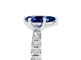 Platinum Pear Cut Blue Sapphire Pavé Solitaire Ring with Round Band and Prong Setting_47