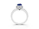 Platinum Pear Cut Blue Sapphire Scalloped Halo Engagement Ring with Round Shared Prong Band_111