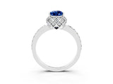Platinum Pear Cut Blue Sapphire Scalloped Halo Engagement Ring with Round Shared Prong Band_87
