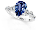 Platinum Pear Cut Blue Sapphire Scattered Round Accent Ring with Prong Setting_55