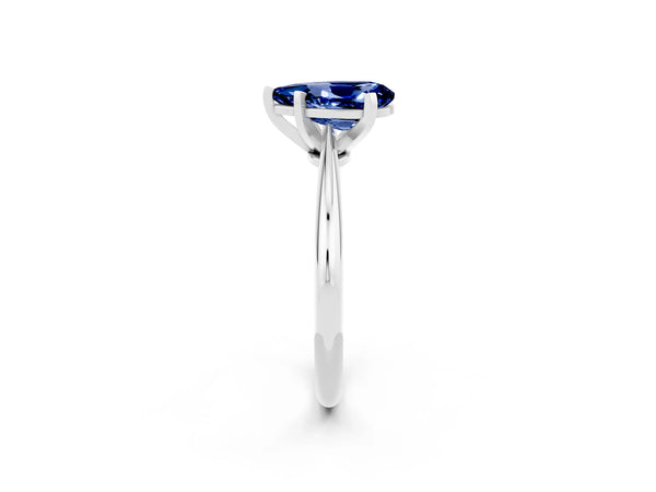 Platinum Pear Cut Blue Sapphire Solitaire Engagement Ring with Classic Band and Four-Prong Setting
