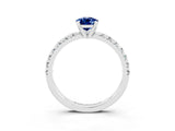 Platinum Pear Cut Blue Sapphire Solitaire Pavé Engagement Ring with Round Band and Prong Setting_99