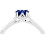 Platinum Pear Cut Blue Sapphire Solitaire Ring with Flower Prong Setting and Classic Band_4