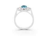 Platinum Pear Cut Blue Topaz Floral Double Halo Engagement Ring with Prong Setting_153