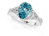 Platinum Pear Cut Blue Topaz  Halo Twist Band Solitaire Prong Setting Ring_13