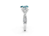 Platinum Pear Cut Blue Topaz  Halo Twist Band Solitaire Prong Setting Ring_14