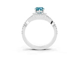 Platinum Pear Cut Blue Topaz  Halo Twist Band Solitaire Prong Setting Ring_15