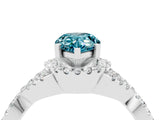 Platinum Pear Cut Blue Topaz  Halo Twist Band Solitaire Prong Setting Ring_16