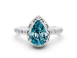 Platinum Pear Cut Blue Topaz Scalloped Halo Engagement Ring with Round Shared Prong Band_108