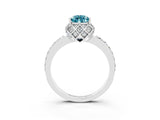 Platinum Pear Cut Blue Topaz Scalloped Halo Engagement Ring with Round Shared Prong Band_111