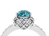 Platinum Pear Cut Blue Topaz Scalloped Halo Engagement Ring with Round Shared Prong Band_112