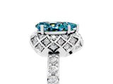 Platinum Pear Cut Blue Topaz Scalloped Halo Engagement Ring with Round Shared Prong Band_113