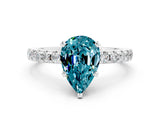 Platinum Pear Cut Blue Topaz Solitaire Ring with Round  Pavé Band and Four-Prong Setting_36