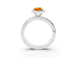 Platinum Pear Cut Citrine Halo Ring with Round Split Shank and Prong Setting_69
