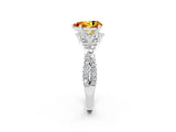 Platinum Pear Cut Citrine  Halo Twist Band Solitaire Prong Setting Ring_14