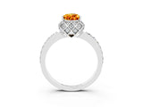Platinum Pear Cut Citrine Scalloped Halo Engagement Ring with Round Shared Prong Band_81