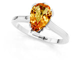 Platinum Pear Cut Citrine Solitaire Ring with Flower Prong Setting and Classic Band_13