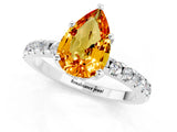 Platinum Pear Cut Citrine Solitaire Ring with Round  Pavé Band and Four-Prong Setting_49
